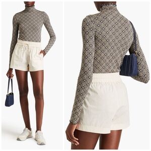 TORY BURCH Tory Sport Jacquard-knit Double-T Logo Turtleneck Top Navy/Cream XS